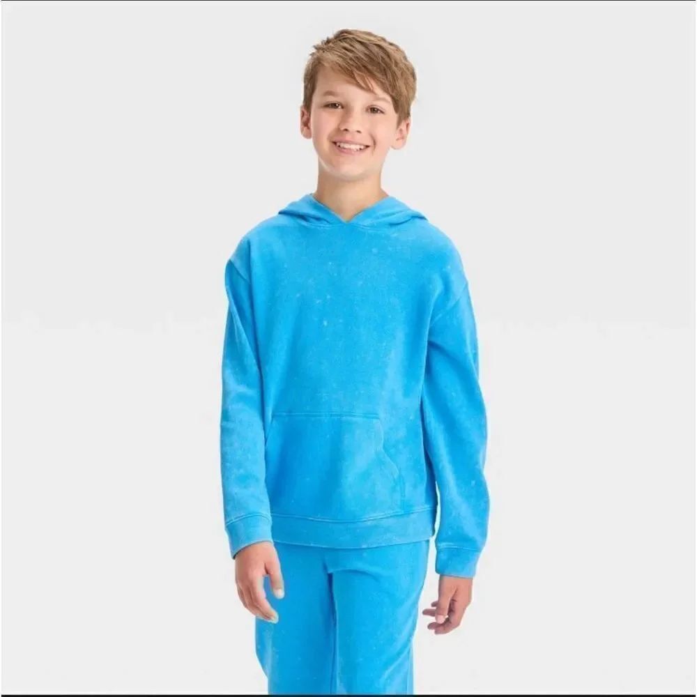 Cat & Jack Boy’s Blue Light Wash Pullover Hooded Sweatshirt Extra Small 4/5